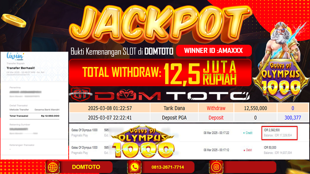 JACKPOT SLOT Gates Of Olympus 1000  08 MARET 2025